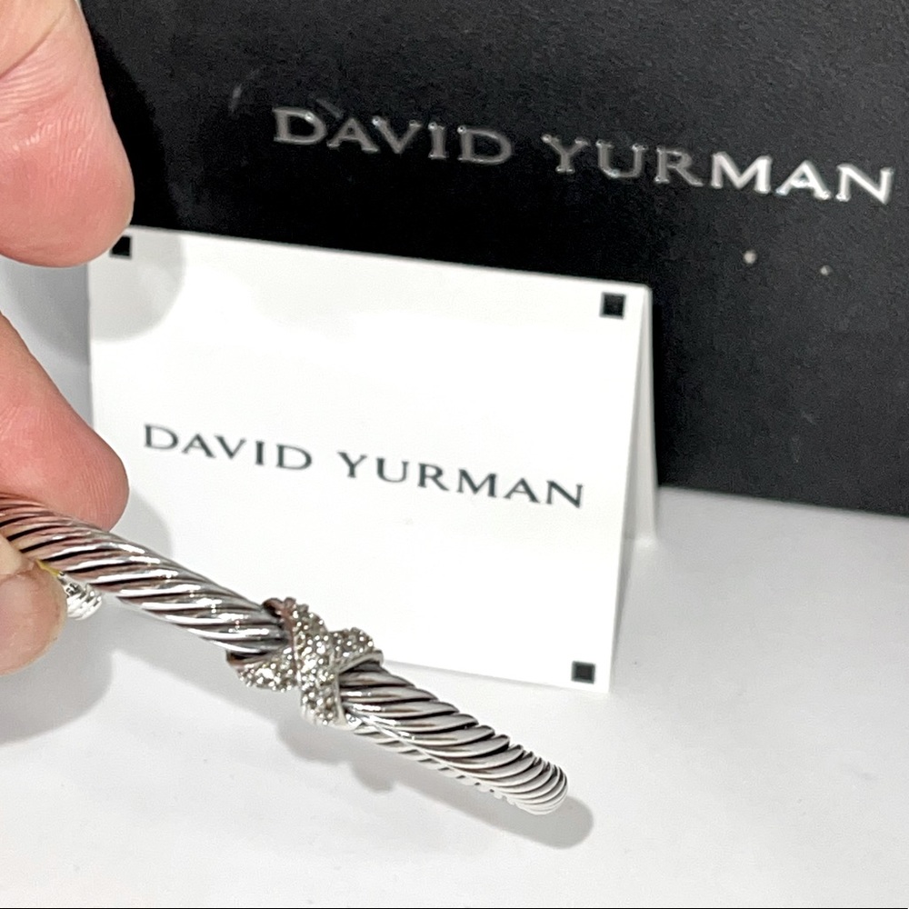 David Yurman Single X 18k gold/Diamond Cable Cuff - Picture 2 of 12